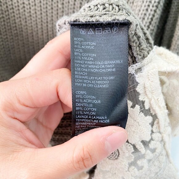 🦋 URBAN OUTFITTERS Pins & Needles Olive Sweater Lace Trim Size Small Oversize - Picture 6 of 8